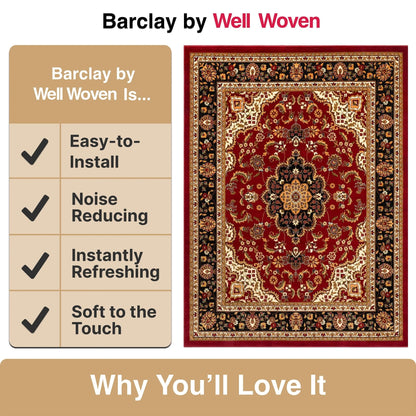 Medallion Kashan Red Traditional Rug Well Woven