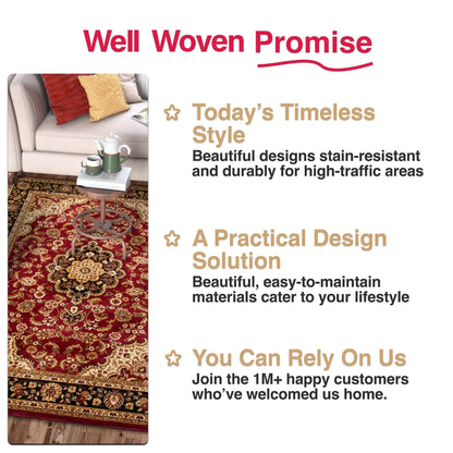 Medallion Kashan Red Traditional Rug Well Woven