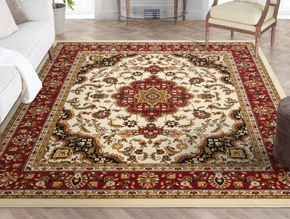 Medallion Kashan Ivory Traditional Rug Well Woven