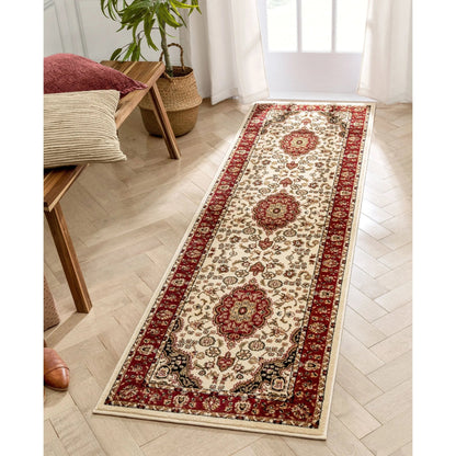 Medallion Kashan Ivory Traditional Rug Well Woven