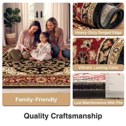 Medallion Kashan Black Traditional Rug Well Woven