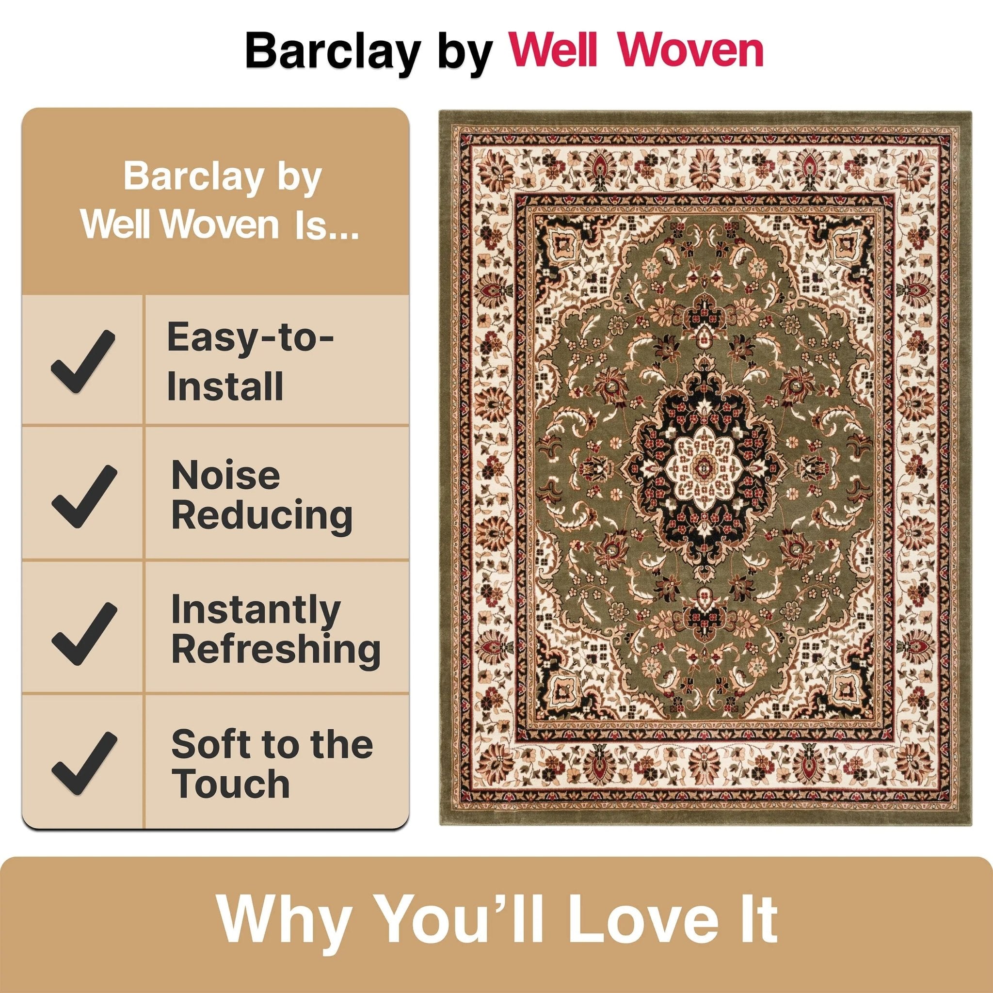 Medallion Kashan Green Traditional Rug Well Woven