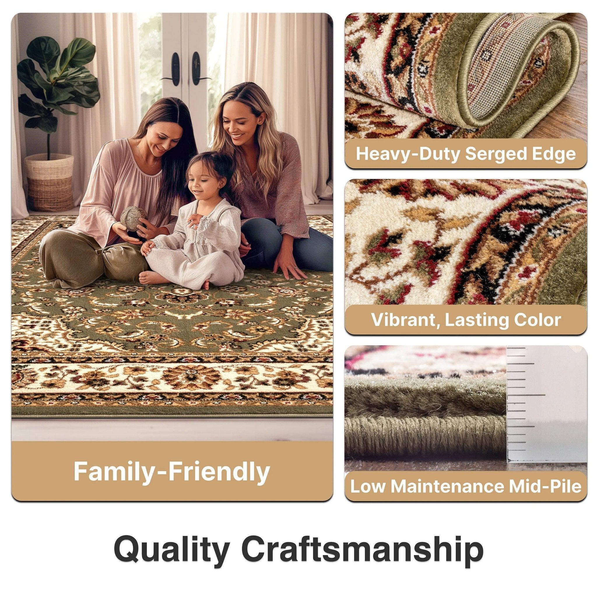 Medallion Kashan Green Traditional Rug Well Woven