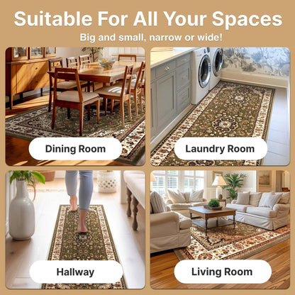 Medallion Kashan Green Traditional Rug Well Woven