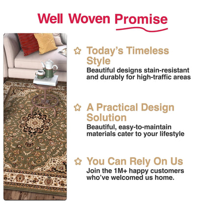 Medallion Kashan Green Traditional Rug Well Woven