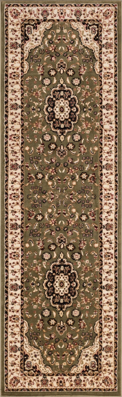 Medallion Kashan Green Traditional Rug Well Woven