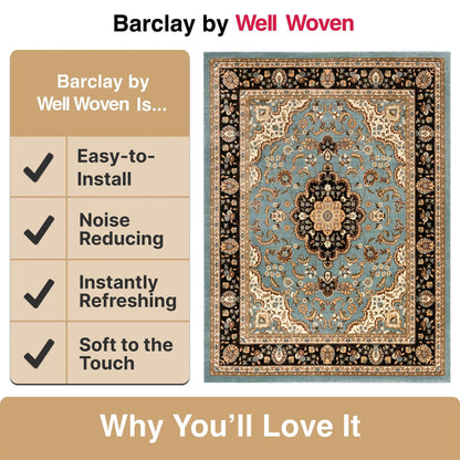 Medallion Kashan Light Blue Traditional Rug Well Woven