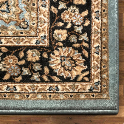 Medallion Kashan Light Blue Traditional Rug Well Woven