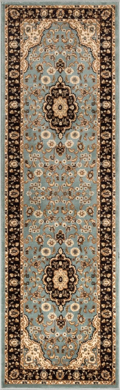 Medallion Kashan Light Blue Traditional Rug Well Woven