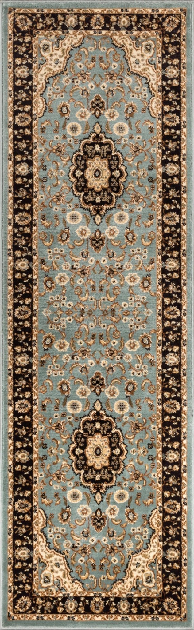 Medallion Kashan Light Blue Traditional Rug Well Woven
