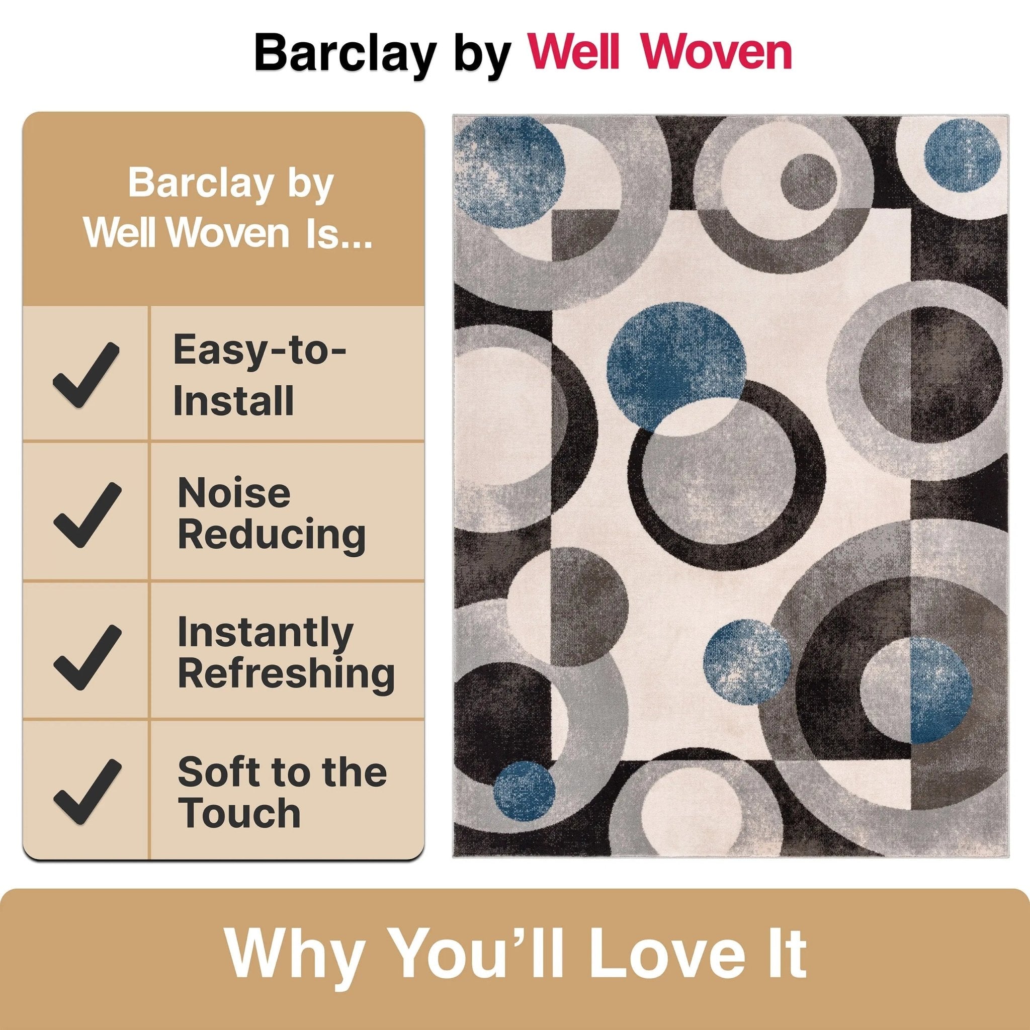 Avi Modern Geometric Grey Blue Rug Well Woven