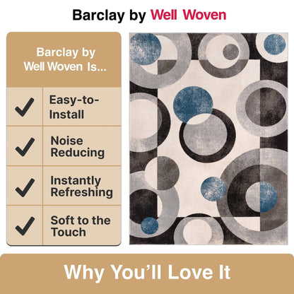 Avi Modern Geometric Grey Blue Rug Well Woven