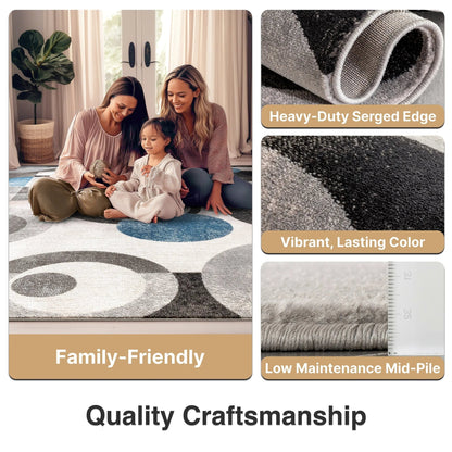 Avi Modern Geometric Grey Blue Rug Well Woven