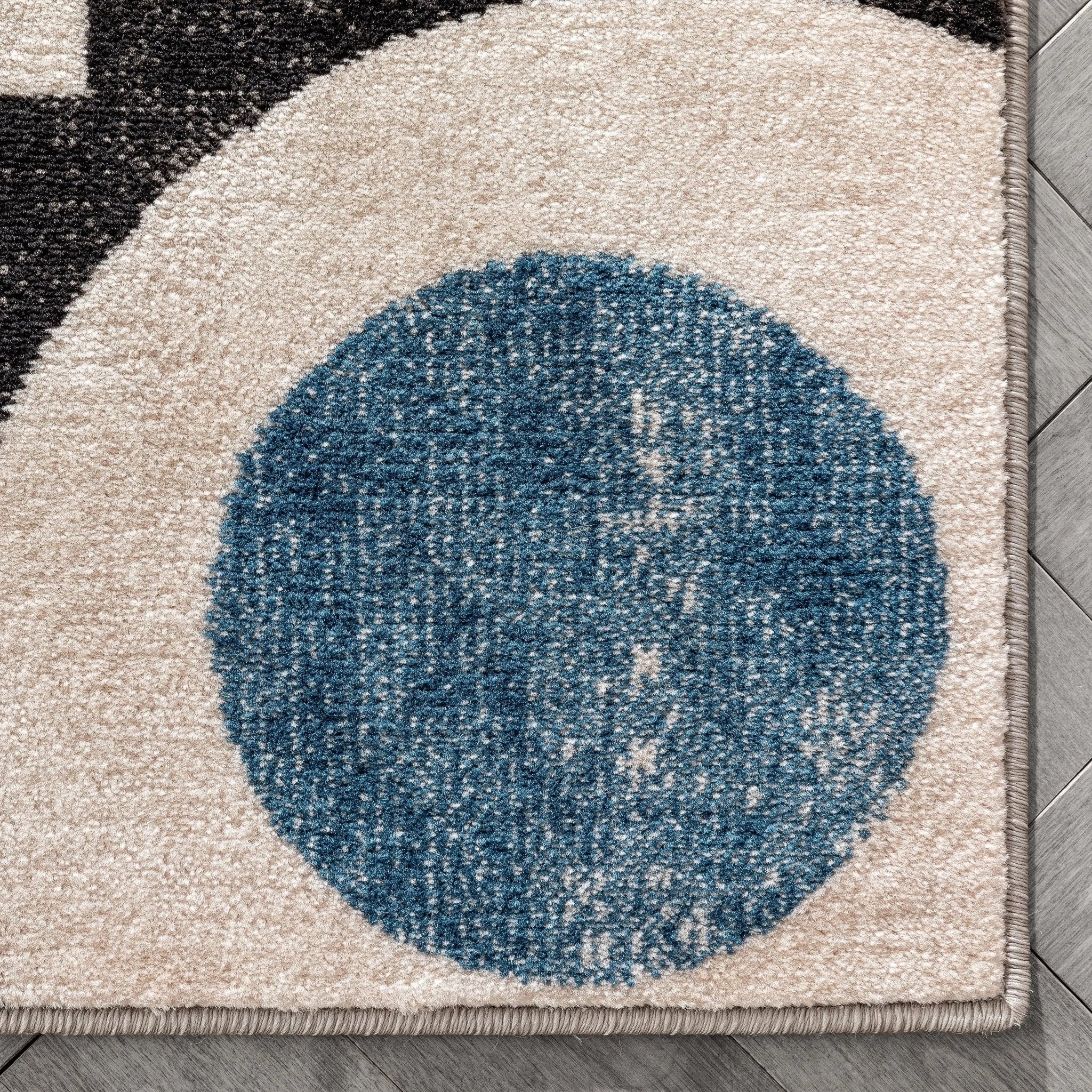 Avi Modern Geometric Grey Blue Rug Well Woven