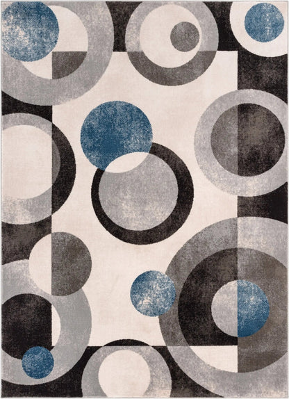 Avi Modern Geometric Grey Blue Rug Well Woven