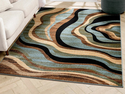 Nirvana Waves Multi Blue Modern Rug Well Woven