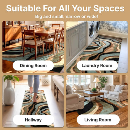 Nirvana Waves Multi Blue Modern Rug Well Woven