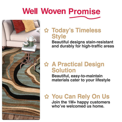 Nirvana Waves Multi Blue Modern Rug Well Woven