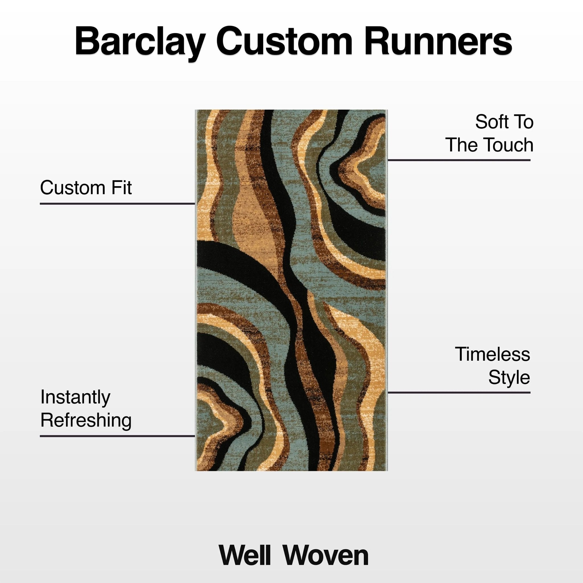 Nirvana Waves Custom Size Runner Modern Multi Blue 27 Inch Wide x Choose Your Length Hallway Runner Rug Well Woven