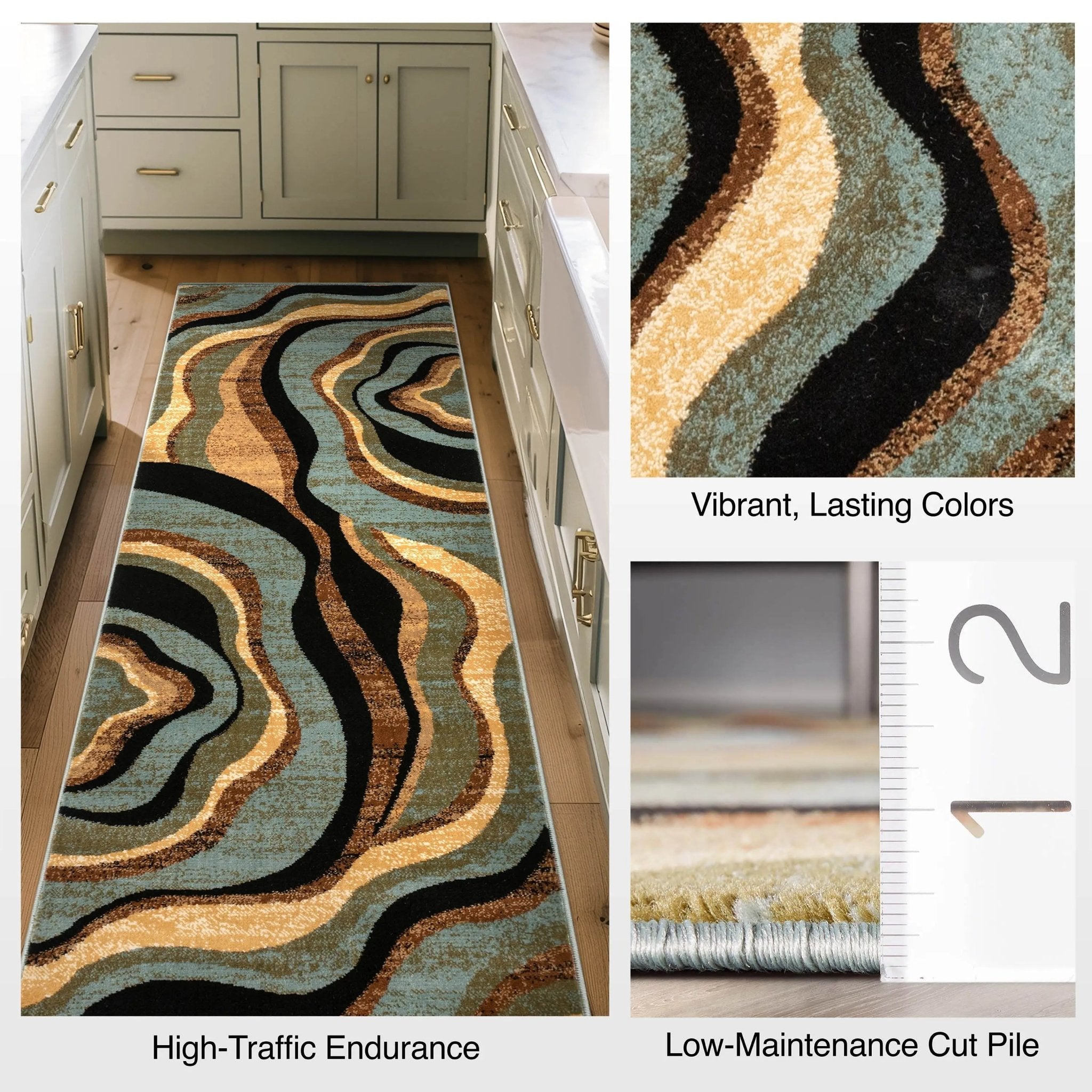 Nirvana Waves Custom Size Runner Modern Multi Blue 27 Inch Wide x Choose Your Length Hallway Runner Rug Well Woven
