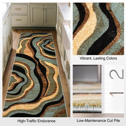 Nirvana Waves Custom Size Runner Modern Multi Blue 27 Inch Wide x Choose Your Length Hallway Runner Rug Well Woven