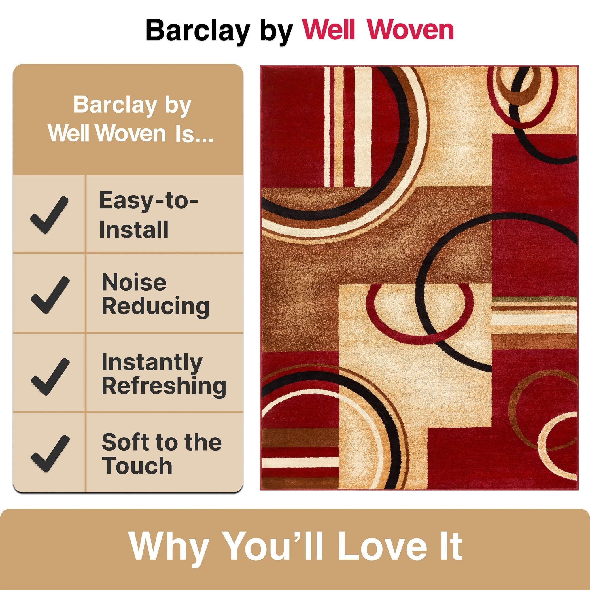 Arcs & Shapes Red Modern Rug Well Woven