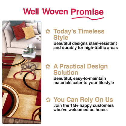 Arcs & Shapes Red Modern Rug Well Woven