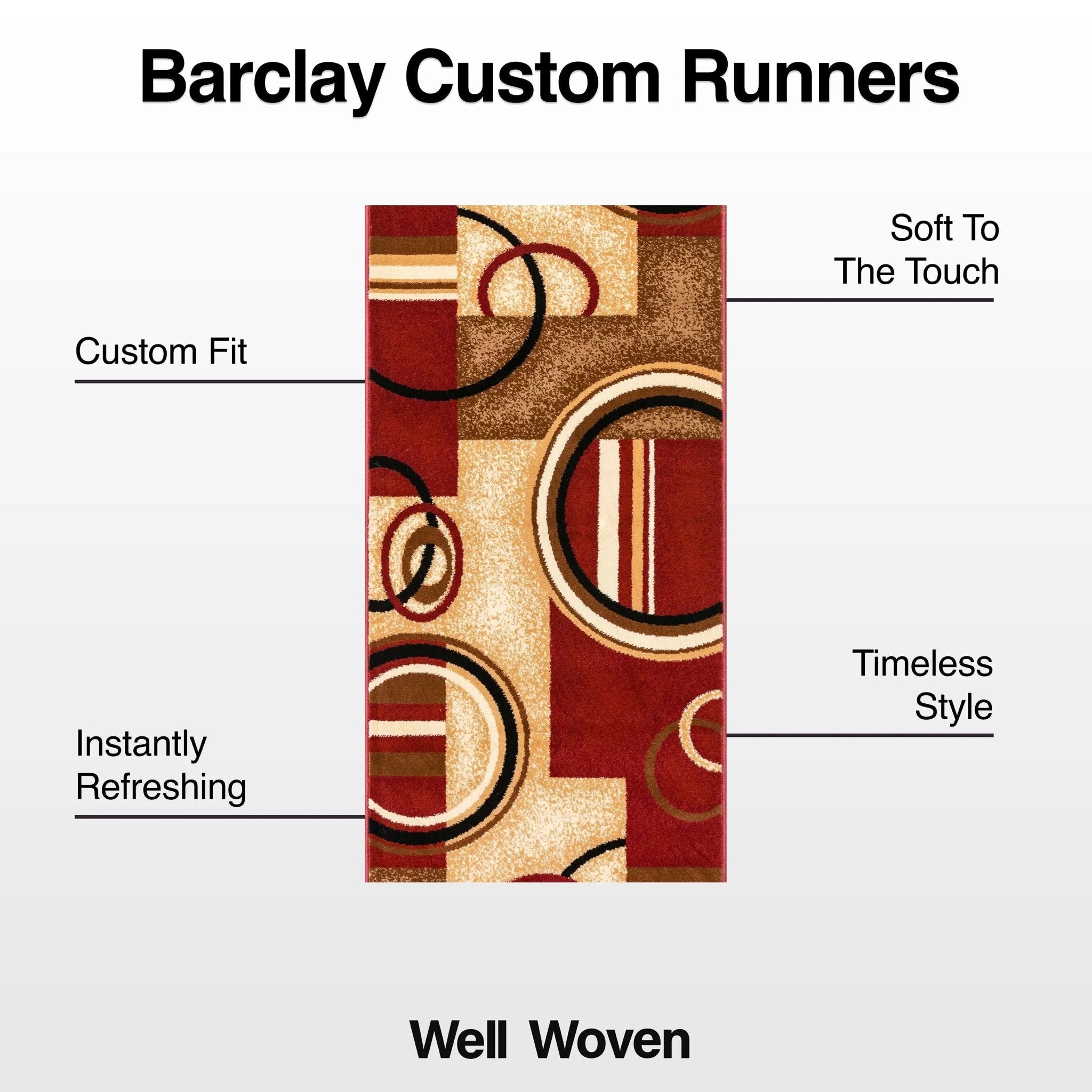 Arcs & Shapes Custom Size Runner Modern Red 27 Inch Wide x Choose Your Length Hallway Runner Rug Well Woven