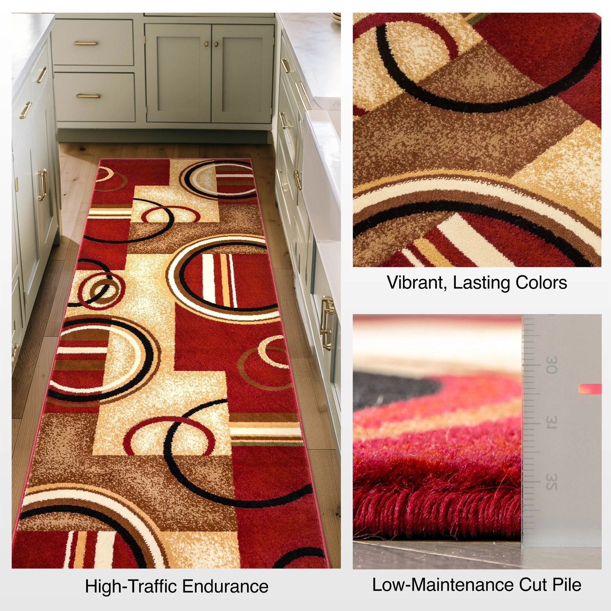 Arcs & Shapes Custom Size Runner Modern Red 27 Inch Wide x Choose Your Length Hallway Runner Rug Well Woven
