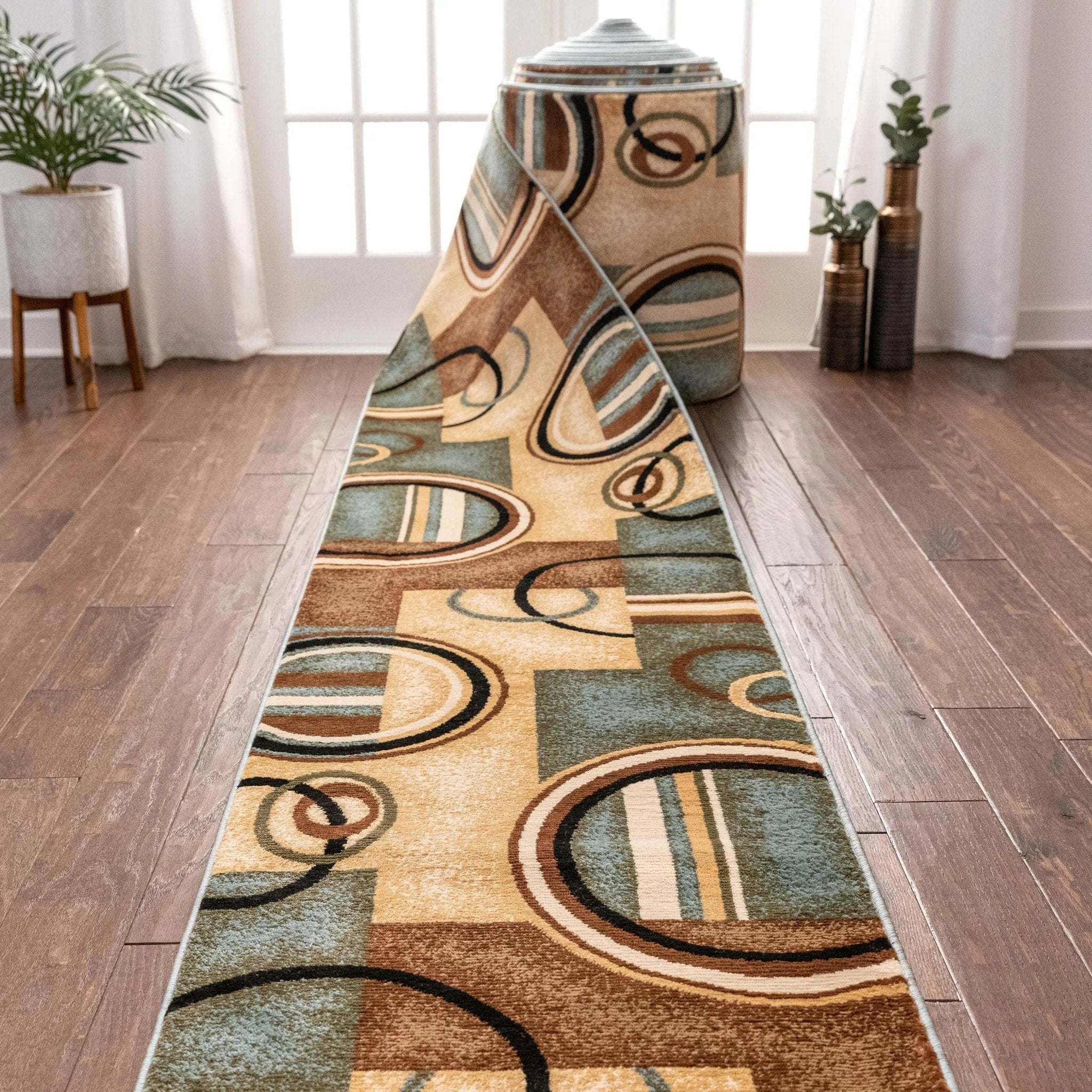 Arcs & Shapes Custom Size Runner Modern Light Blue 27 Inch Wide x Choose Your Length Hallway Runner Rug Well Woven