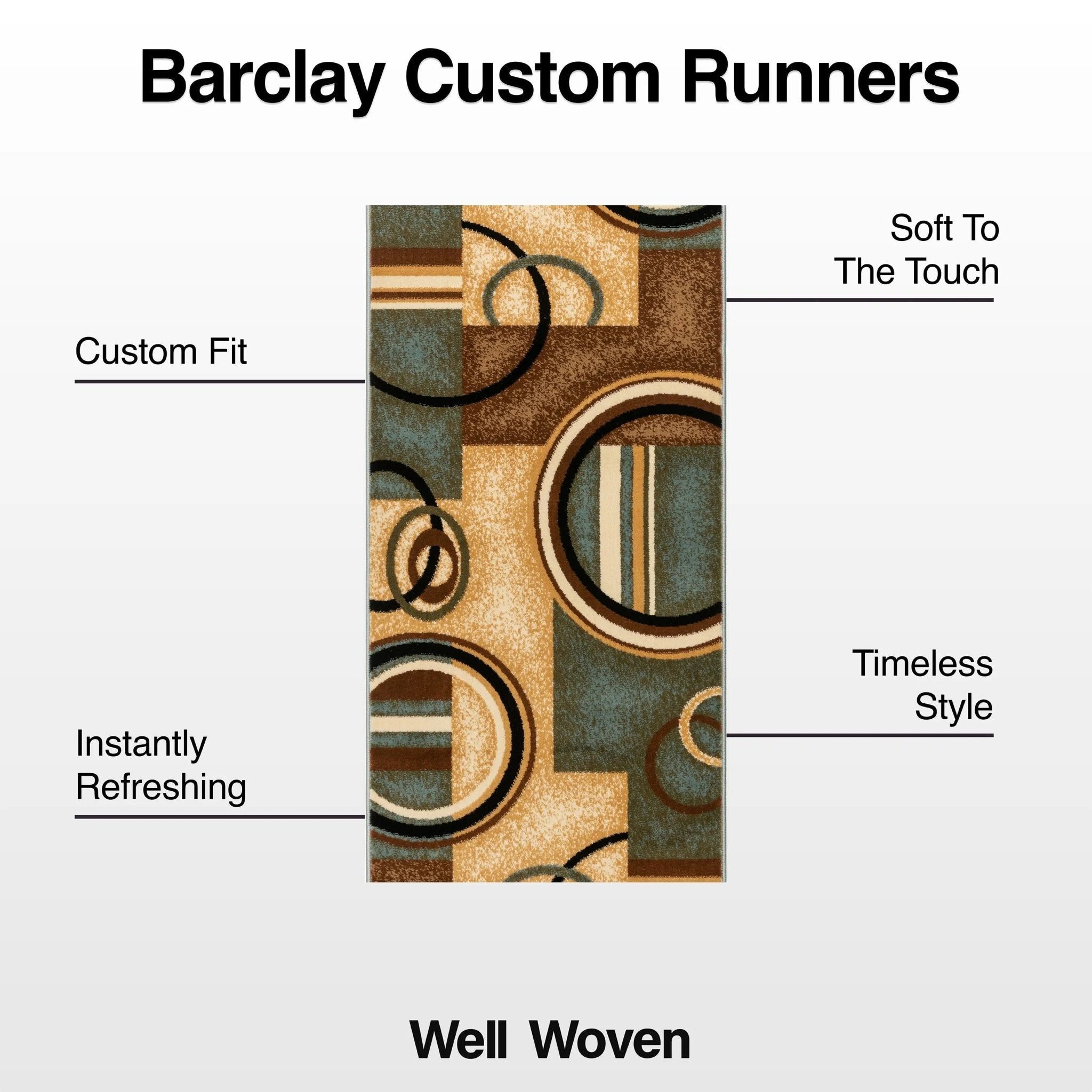 Arcs & Shapes Custom Size Runner Modern Light Blue 27 Inch Wide x Choose Your Length Hallway Runner Rug Well Woven