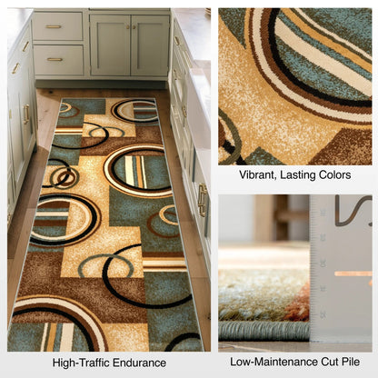 Arcs & Shapes Custom Size Runner Modern Light Blue 27 Inch Wide x Choose Your Length Hallway Runner Rug Well Woven