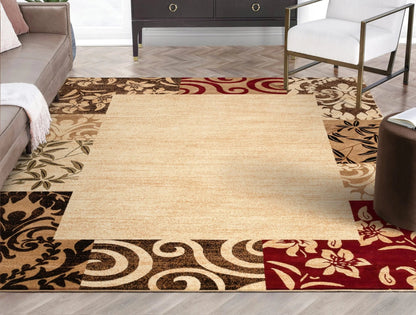 Vane Willow Damask Beige Transitional Rug Well Woven