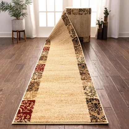 Vane Willow Damask Custom Size Runner Transitional Beige 27 Inch Wide x Choose Your Length Hallway Runner Rug Well Woven