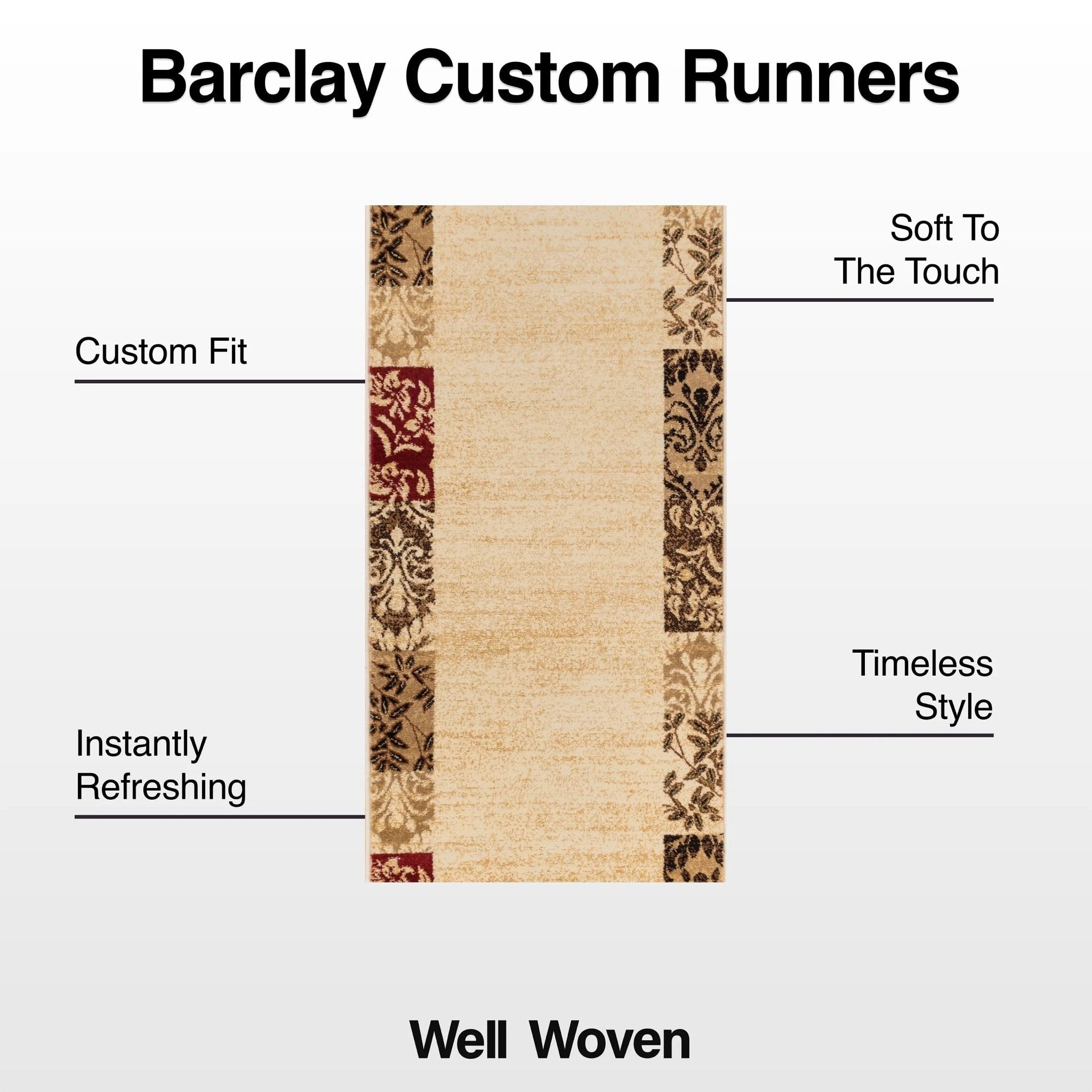 Vane Willow Damask Custom Size Runner Transitional Beige 27 Inch Wide x Choose Your Length Hallway Runner Rug Well Woven