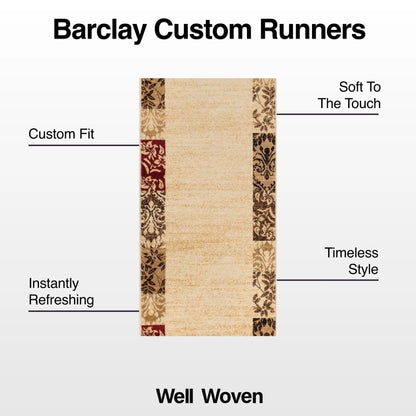 Vane Willow Damask Custom Size Runner Transitional Beige 27 Inch Wide x Choose Your Length Hallway Runner Rug Well Woven