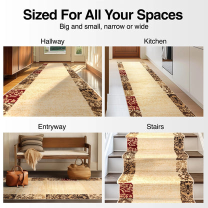 Vane Willow Damask Custom Size Runner Transitional Beige 27 Inch Wide x Choose Your Length Hallway Runner Rug Well Woven