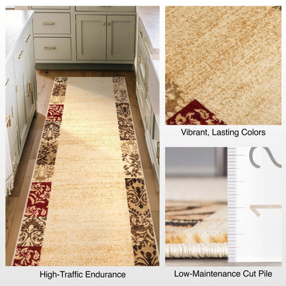 Vane Willow Damask Custom Size Runner Transitional Beige 27 Inch Wide x Choose Your Length Hallway Runner Rug Well Woven