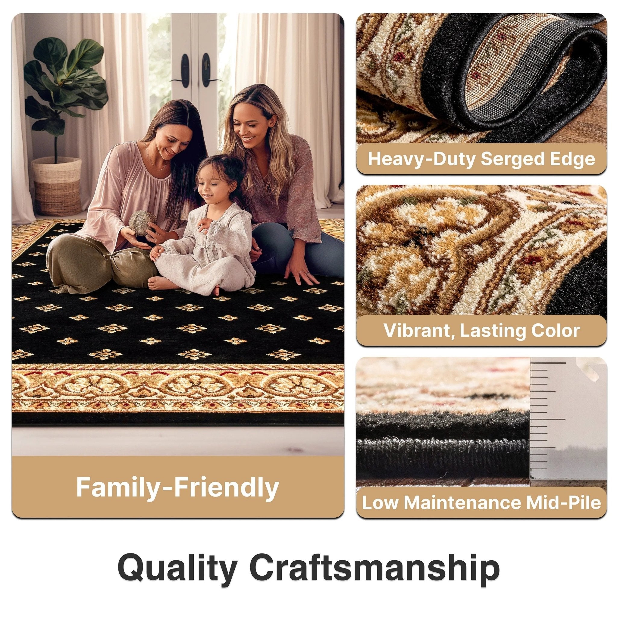 Hudson Terrace Black Traditional Rug Well Woven