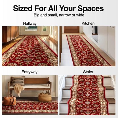Sarouk Custom Size Runner Traditional Red 27 Inch Wide x Choose Your Length Hallway Runner Rug Well Woven