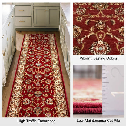 Sarouk Custom Size Runner Traditional Red 27 Inch Wide x Choose Your Length Hallway Runner Rug Well Woven