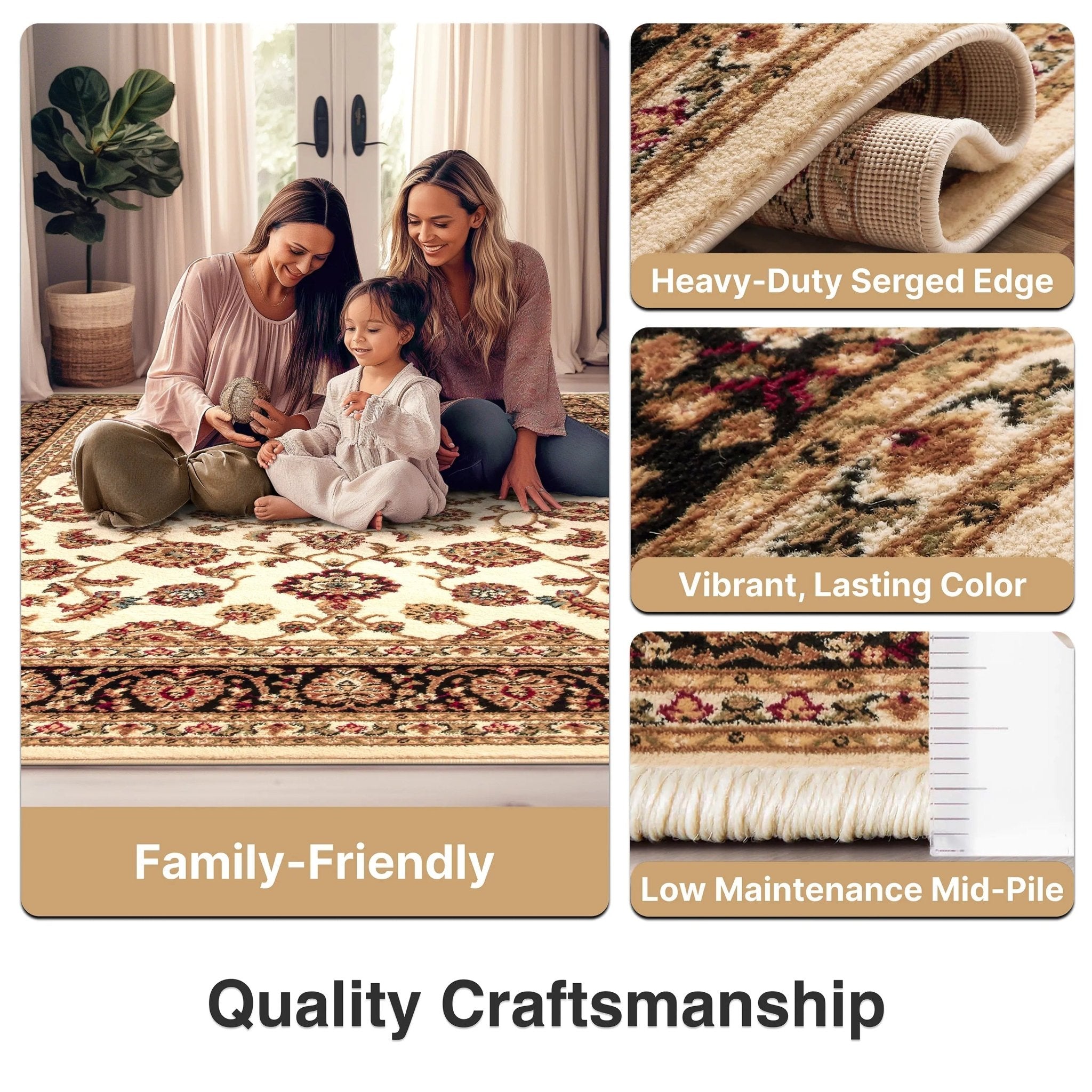 Sarouk Ivory Traditional Rug Well Woven