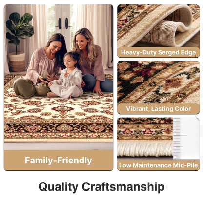 Sarouk Ivory Traditional Rug Well Woven