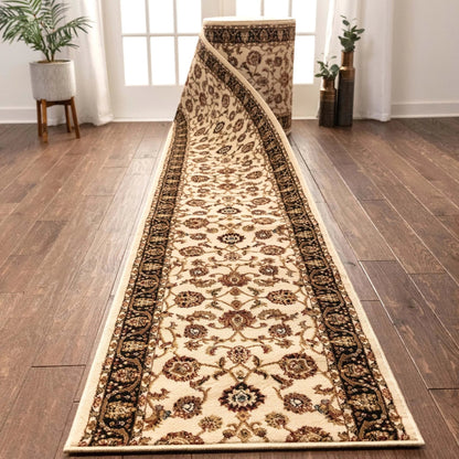 Sarouk Custom Size Runner Traditional Ivory 27 Inch Wide x Choose Your Length Hallway Runner Rug Well Woven