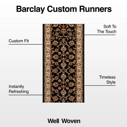 Sarouk Custom Size Runner Traditional Black 27 Inch Wide x Choose Your Length Hallway Runner Rug Well Woven