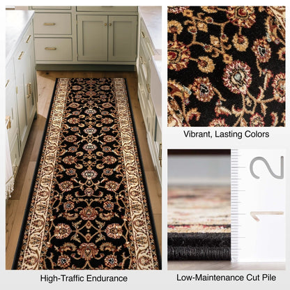 Sarouk Custom Size Runner Traditional Black 27 Inch Wide x Choose Your Length Hallway Runner Rug Well Woven