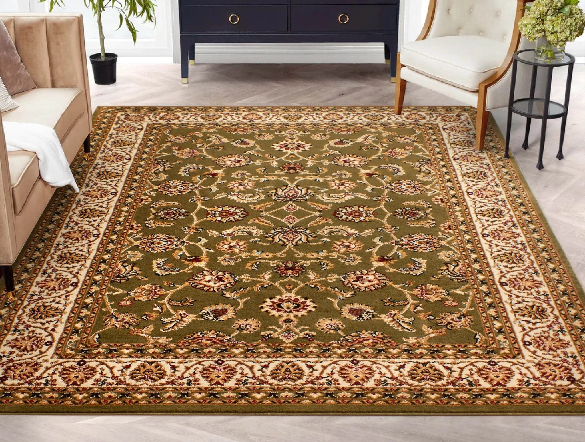 Sarouk Green Traditional Rug - Well Woven