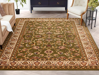 Sarouk Green Traditional Rug Well Woven