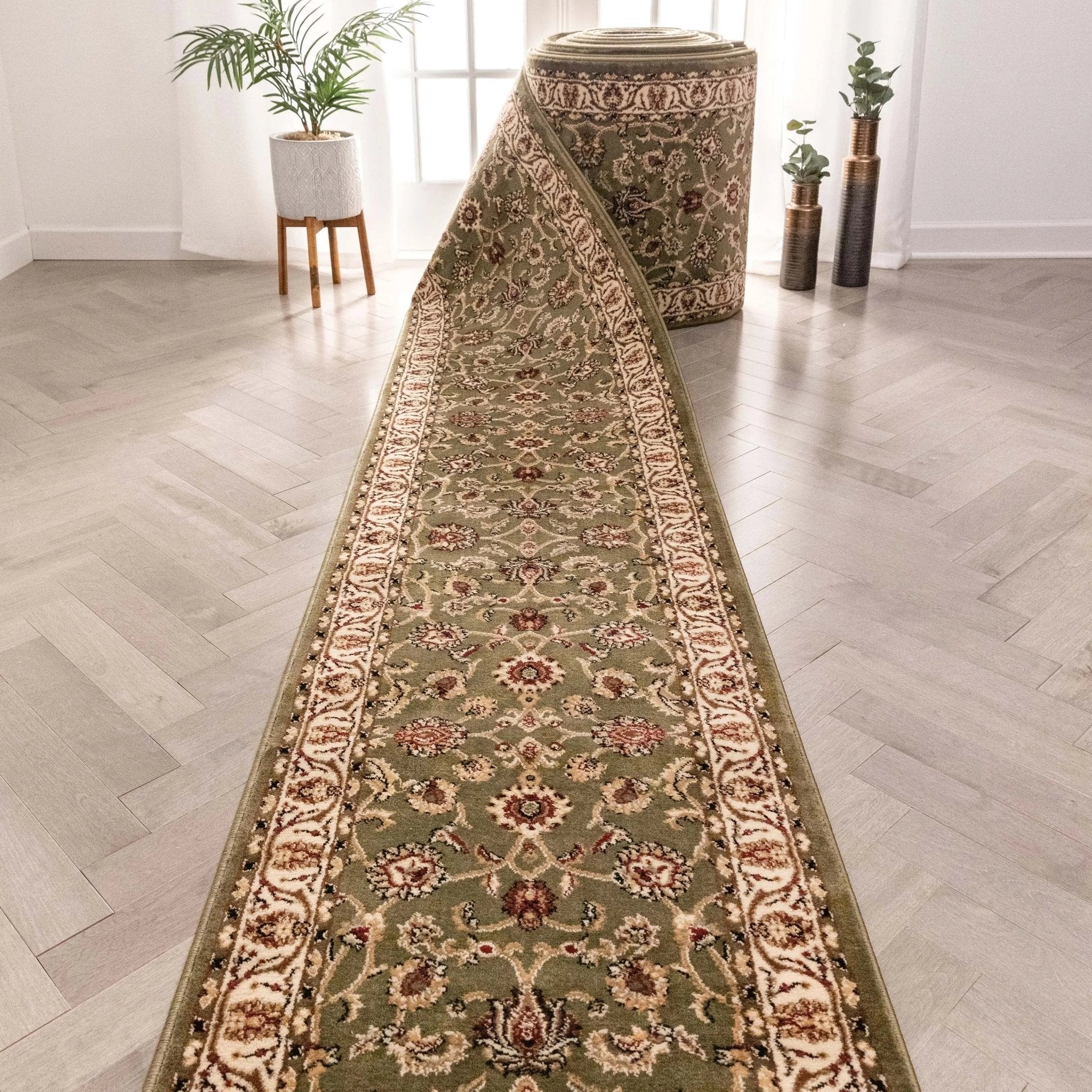 Sarouk Custom Size Runner Traditional Green 27 Inch Wide x Choose Your Length Hallway Runner Rug Well Woven