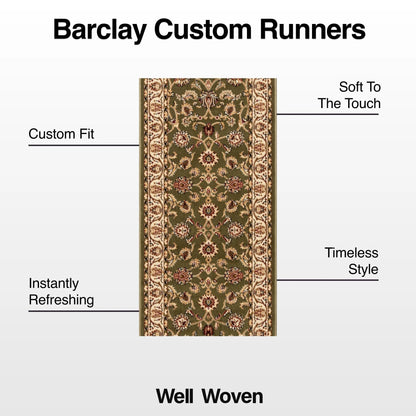 Sarouk Custom Size Runner Traditional Green 27 Inch Wide x Choose Your Length Hallway Runner Rug Well Woven